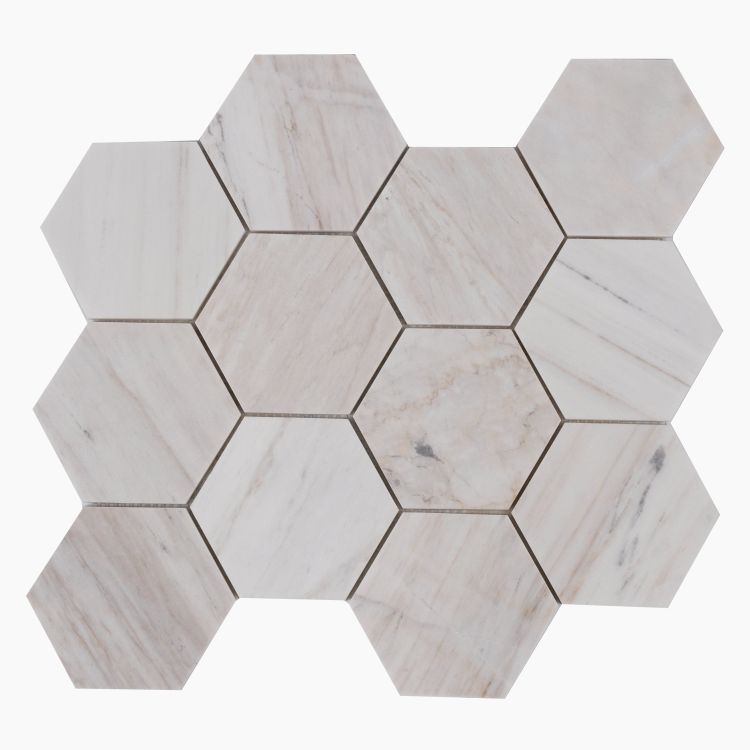 Hexagon Wooden White Honed 4 x 4 12 x 13.75